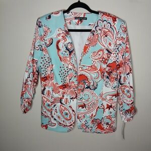 Preston &‎ York Paisley Blazer Jacket Size 14 NWT Mint Coral Open Front